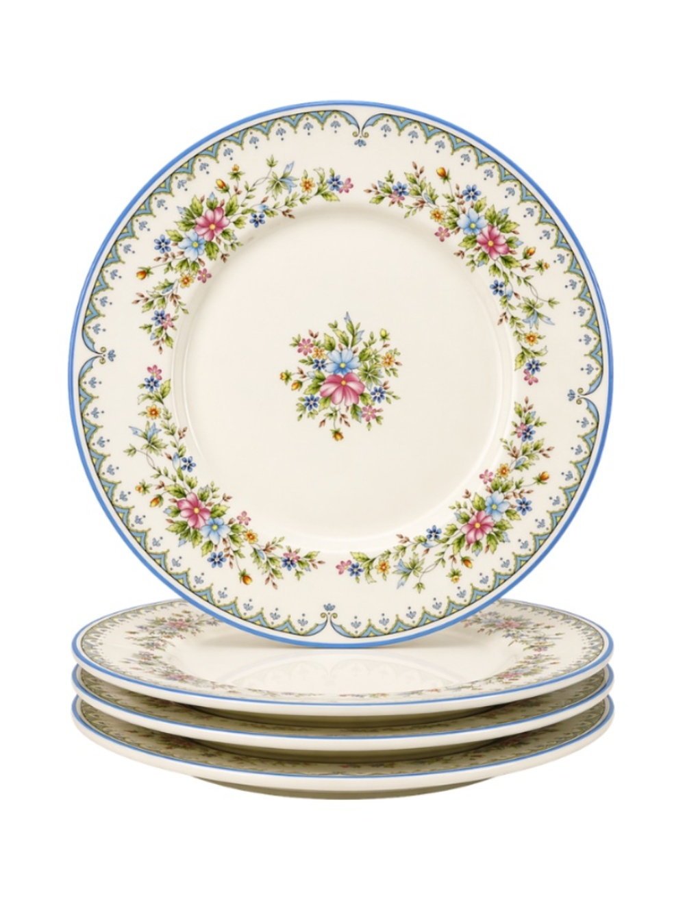 Mikasa Flower Mist A6-005 Dinner Plates 10” Bone China Narumi Japan Floral Blue